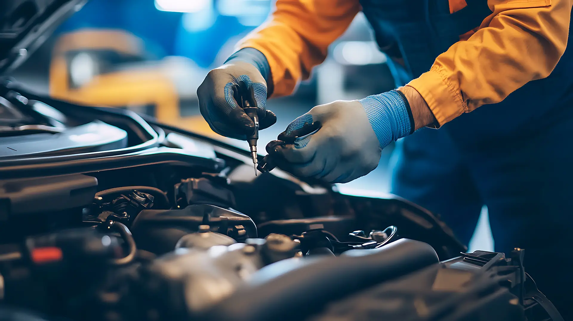 Image of a car mechanic changing the oil in an automobile.